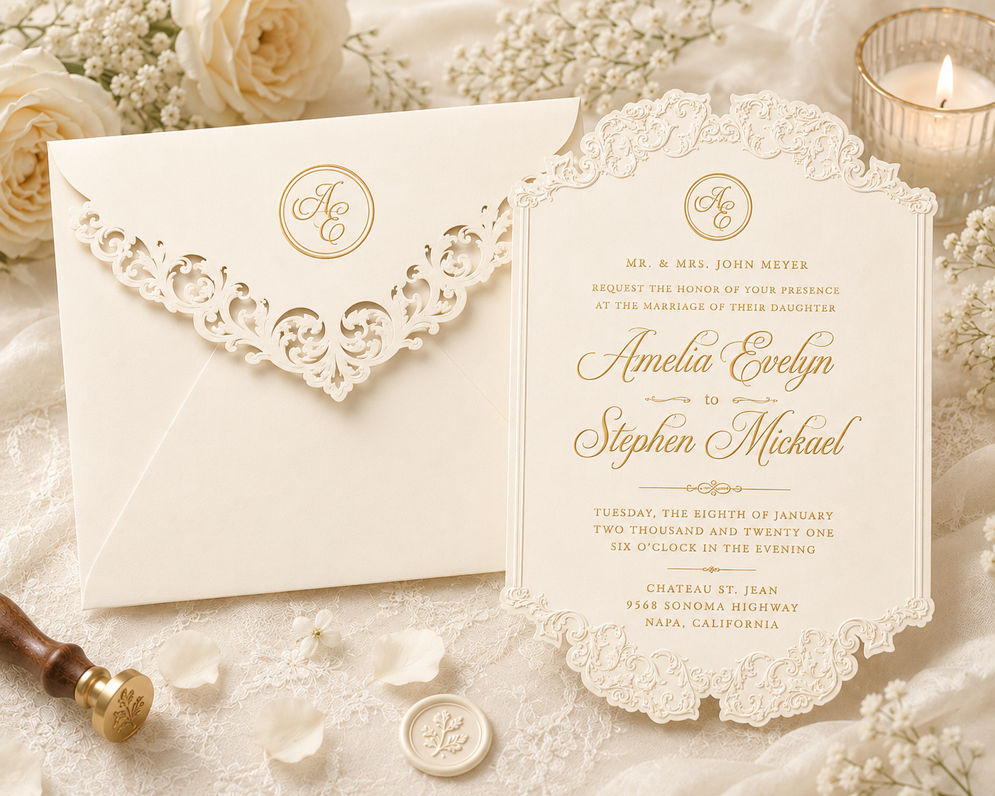 White Laser Cut Wedding Invitation