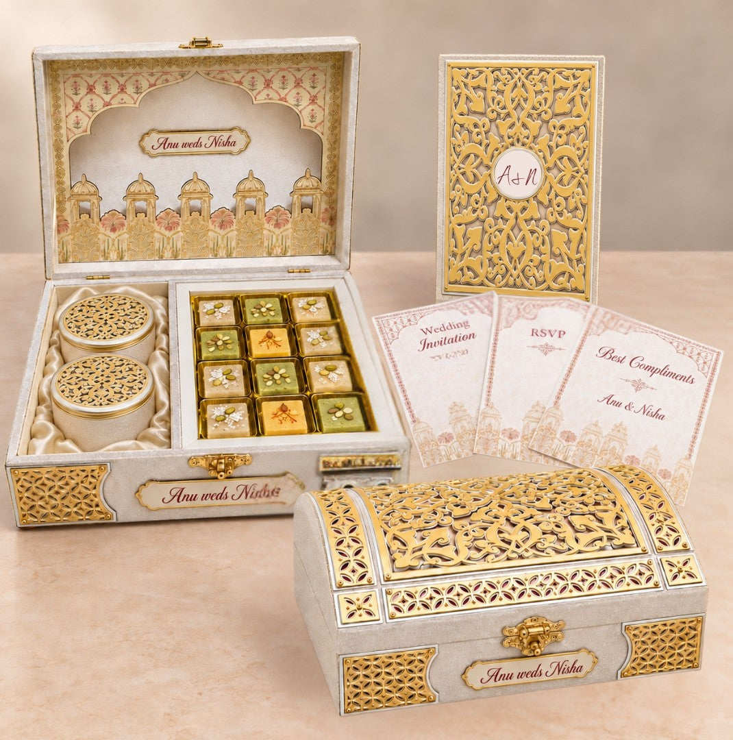 Gold acrylic and Cream Invitation Box