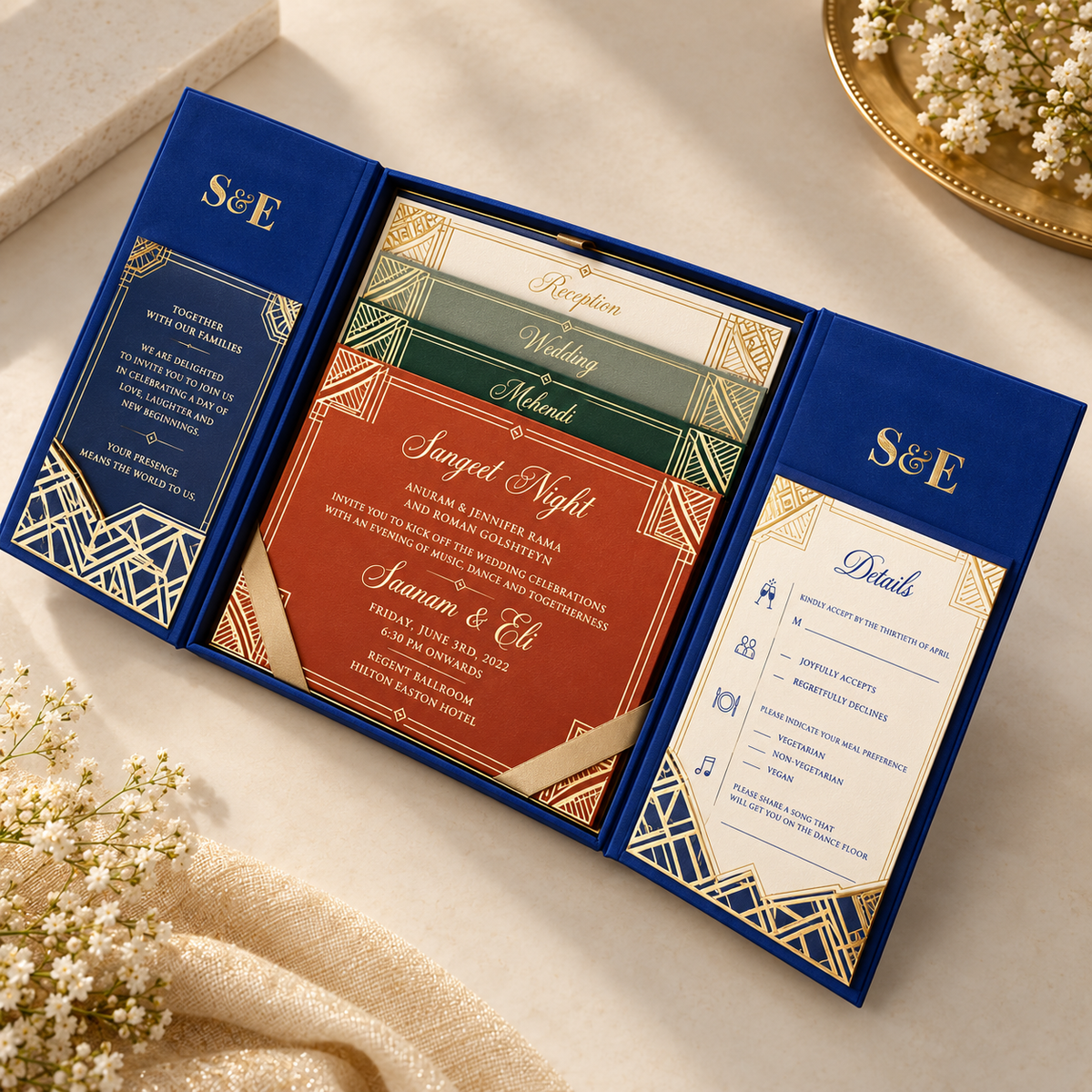 Elegant Blue and Gold Acrylic Box