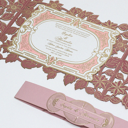 Luxurious Floral Laser-Cut Wedding Invitation