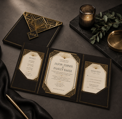 Art Deco Wedding Invitation Folio