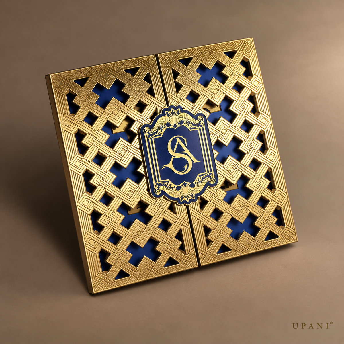 Elegant Blue & Gold Wedding Invite