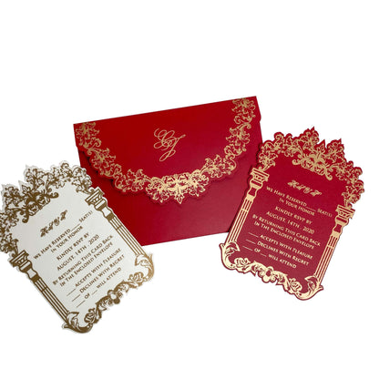 Red and Gold Ornate Wedding Invitation