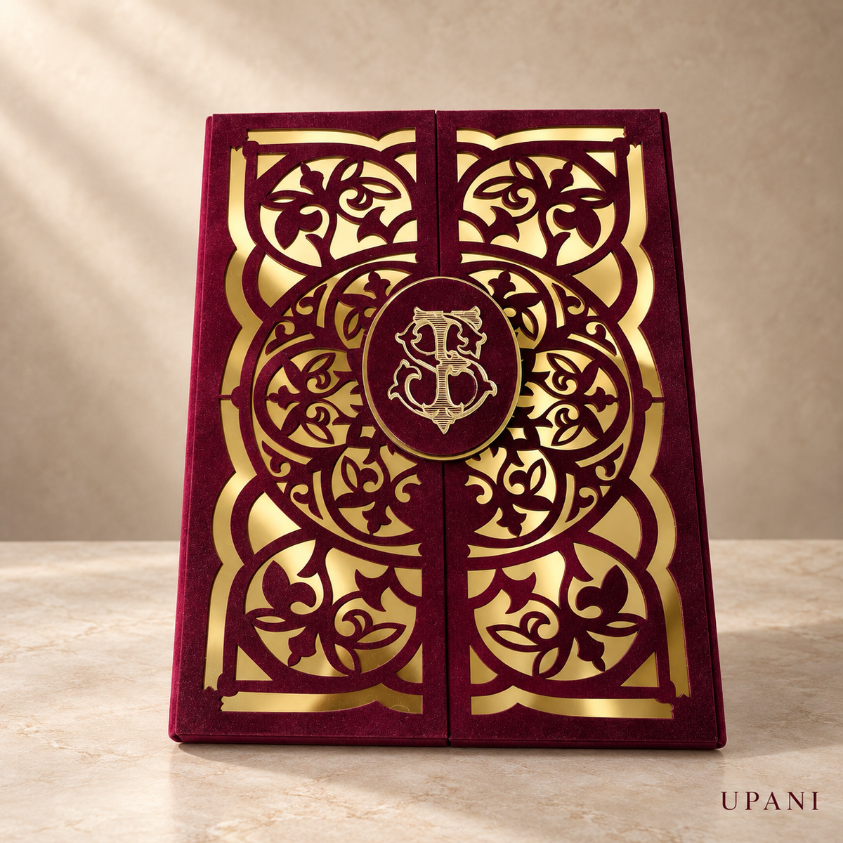 Burgundy Velvet Gatefold Wedding Invitation Box