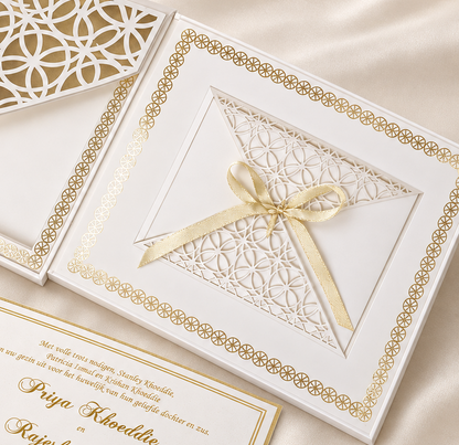Laser Cut White and Gold Invitation