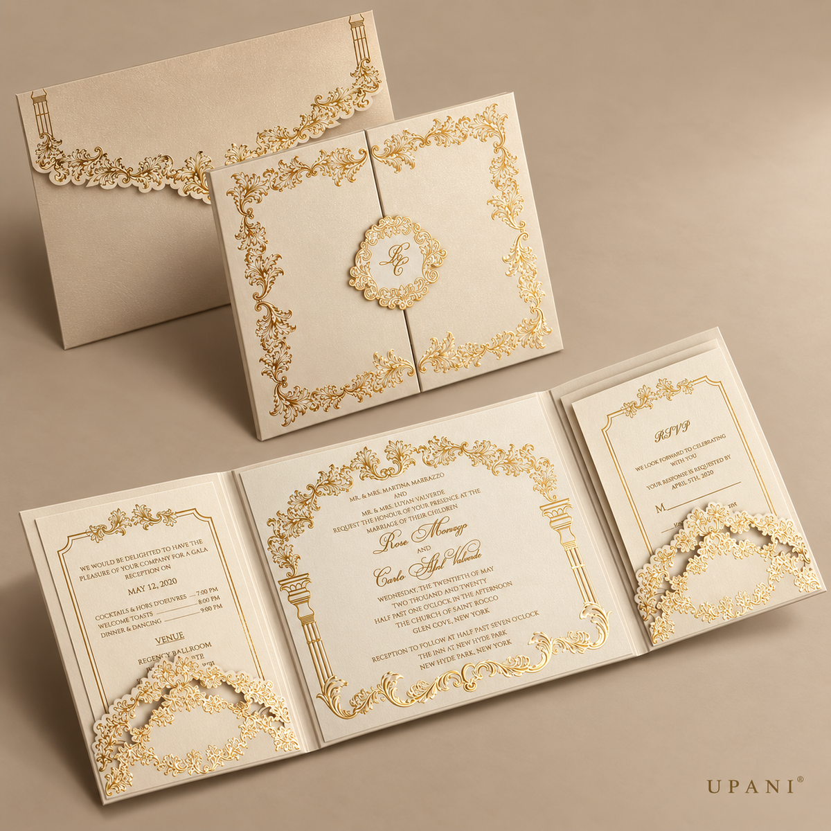 Beige and Gold Wedding Invitation