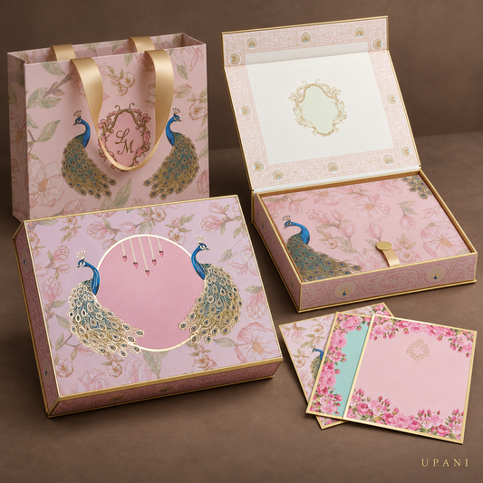 Peacock Charm: Elegant Wedding Invitation Box