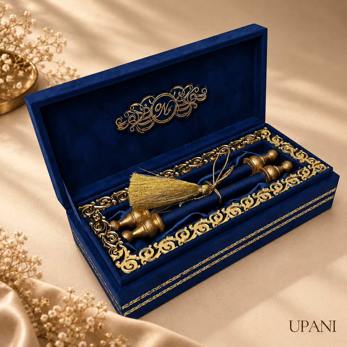 Navy Scroll Invitation