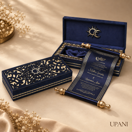 Navy Scroll Invitation