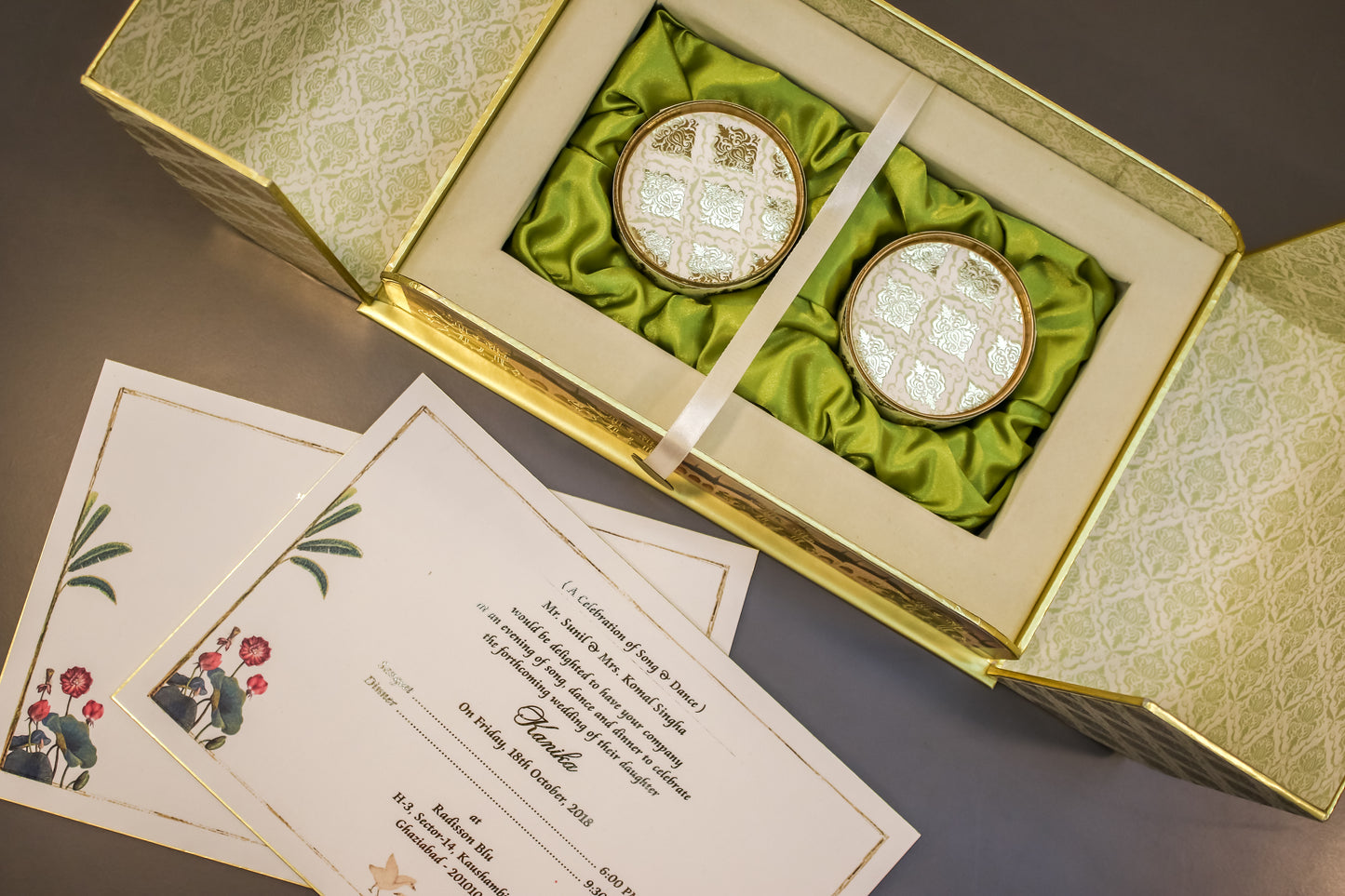 Golden Elegance Brocade Invitation Box