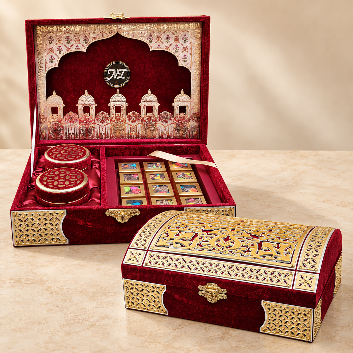 Gold acrylic and velvet Invitation Box