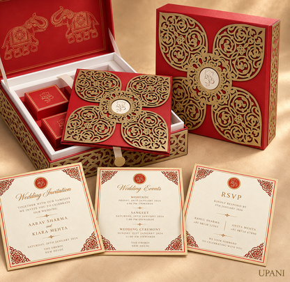 Red Laser Cut Wedding Invitation Box