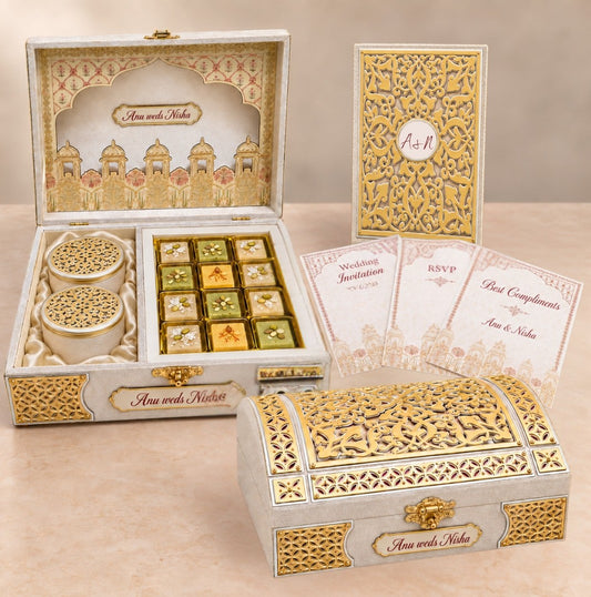 Gold acrylic and Cream Invitation Box