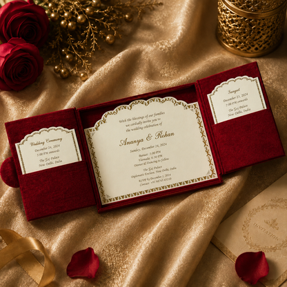 Elegant Red and Gold Boxed Invitation