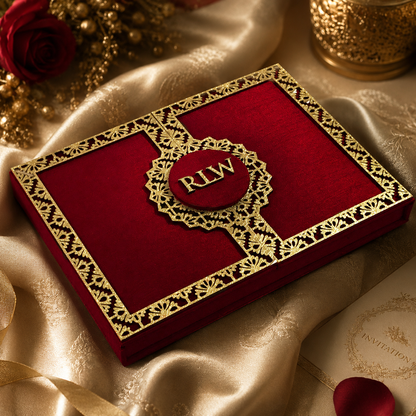 Elegant Red and Gold Boxed Invitation
