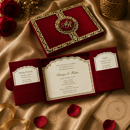 Elegant Red and Gold Boxed Invitation