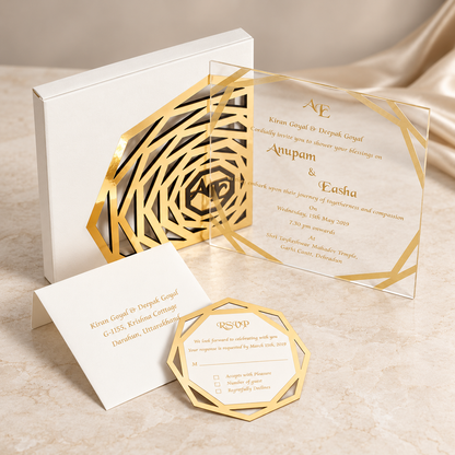 Geometric Gold and White Invitation Box