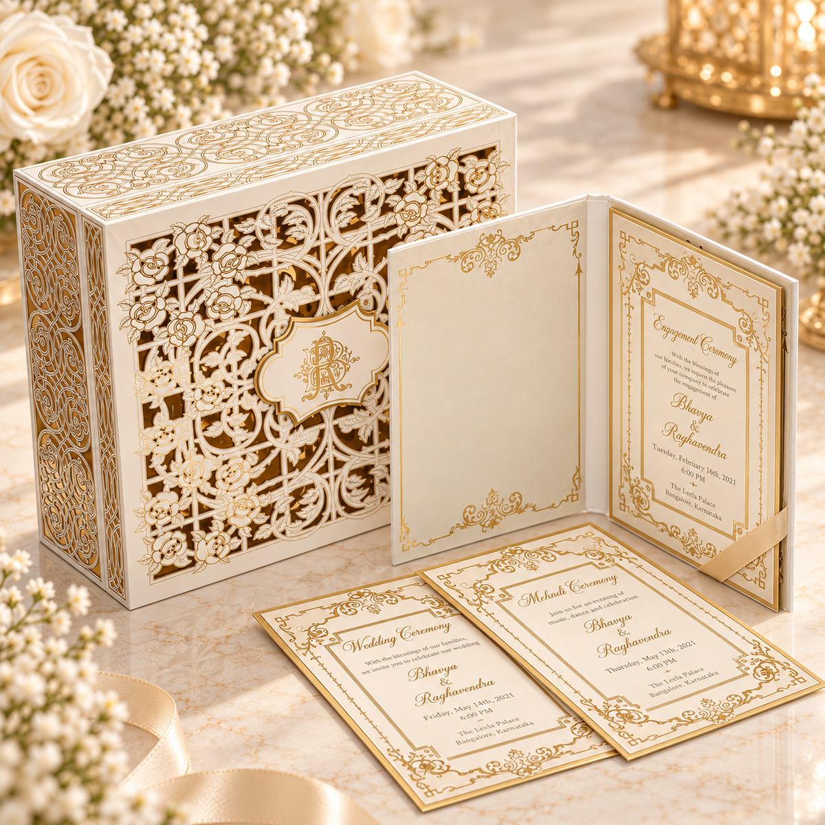 Luxury Floral Laser-Cut Wedding Box