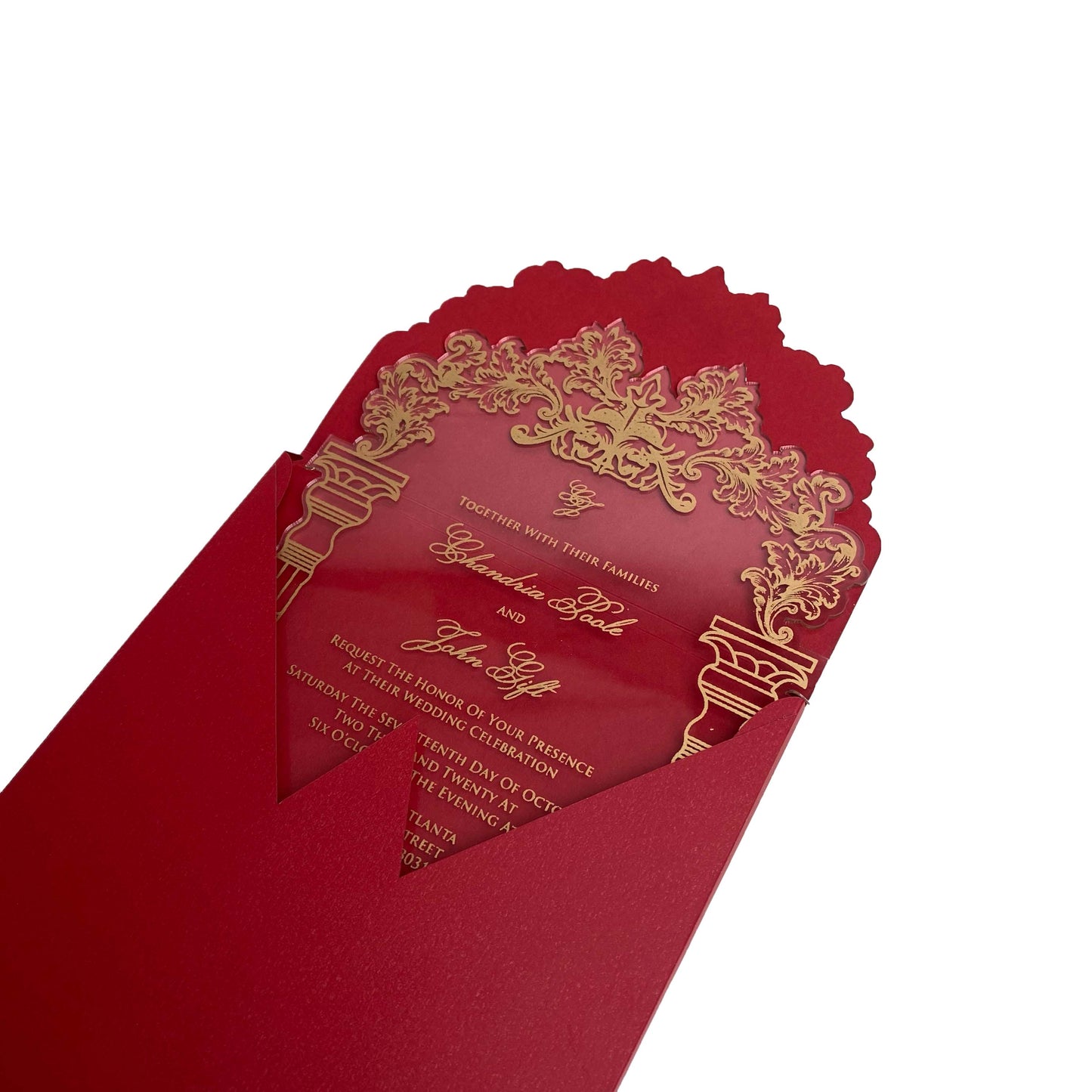 Red and Gold Ornate Wedding Invitation