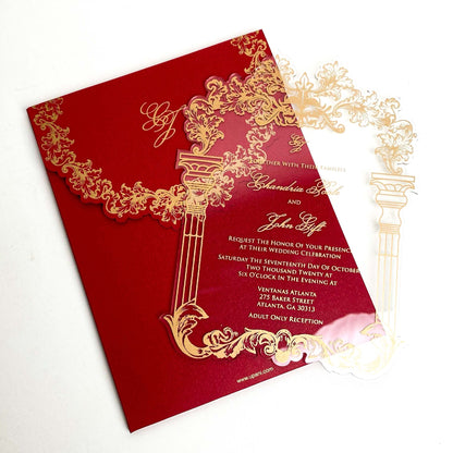 Red and Gold Ornate Wedding Invitation