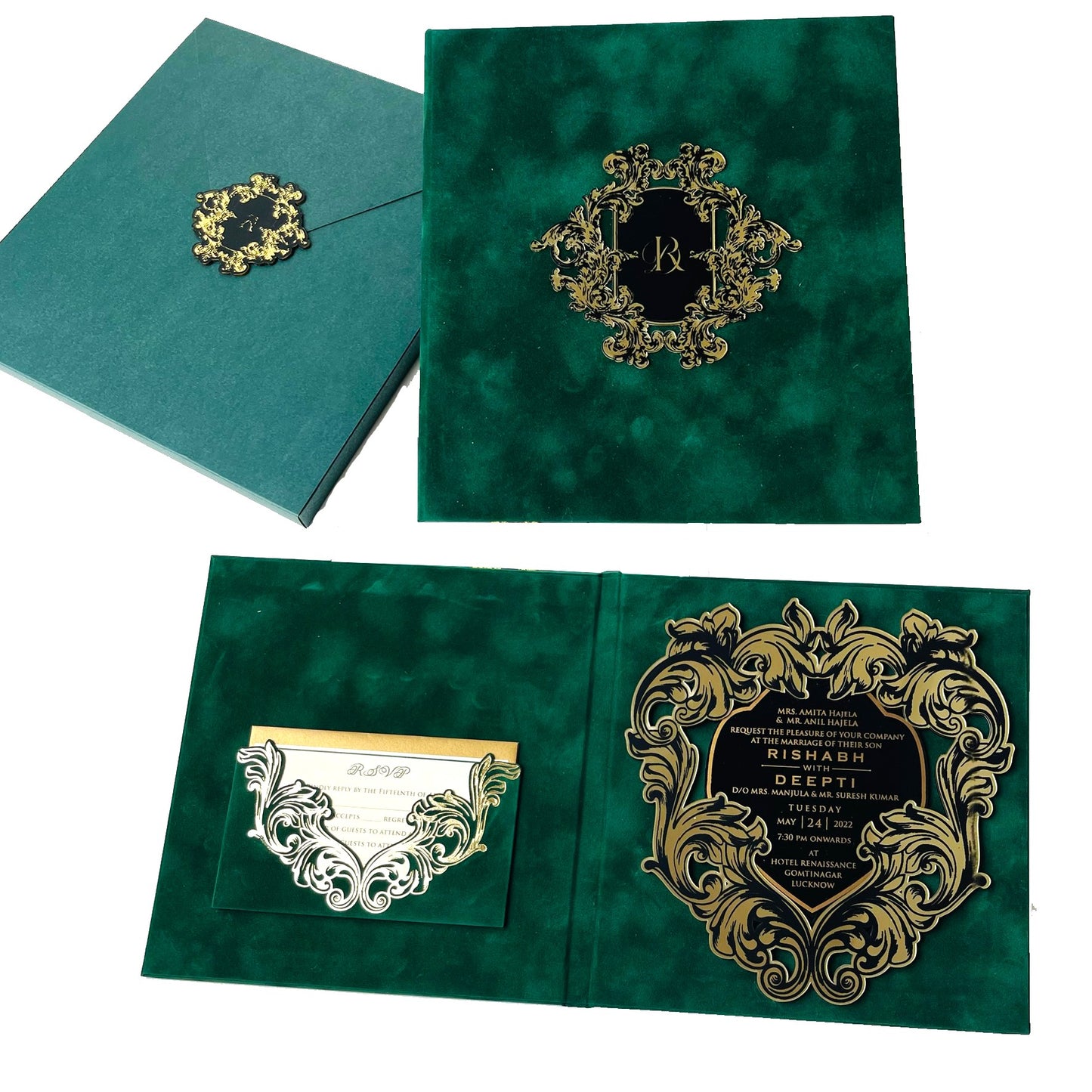 Green Velvet Wedding Invitation