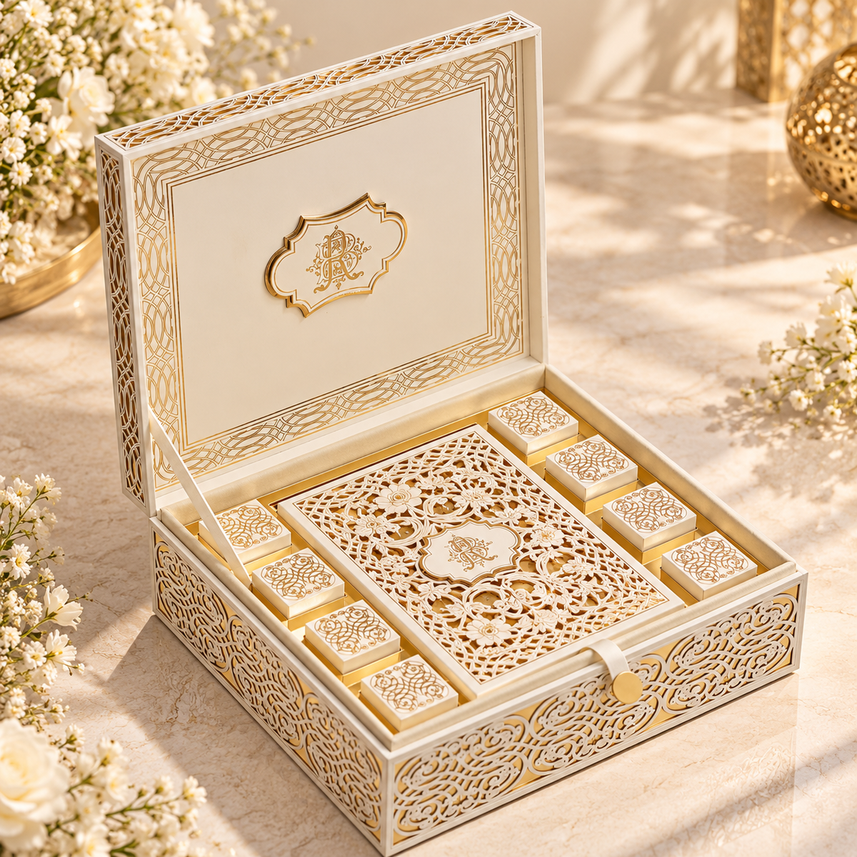 Luxury Floral Laser-Cut Wedding Box