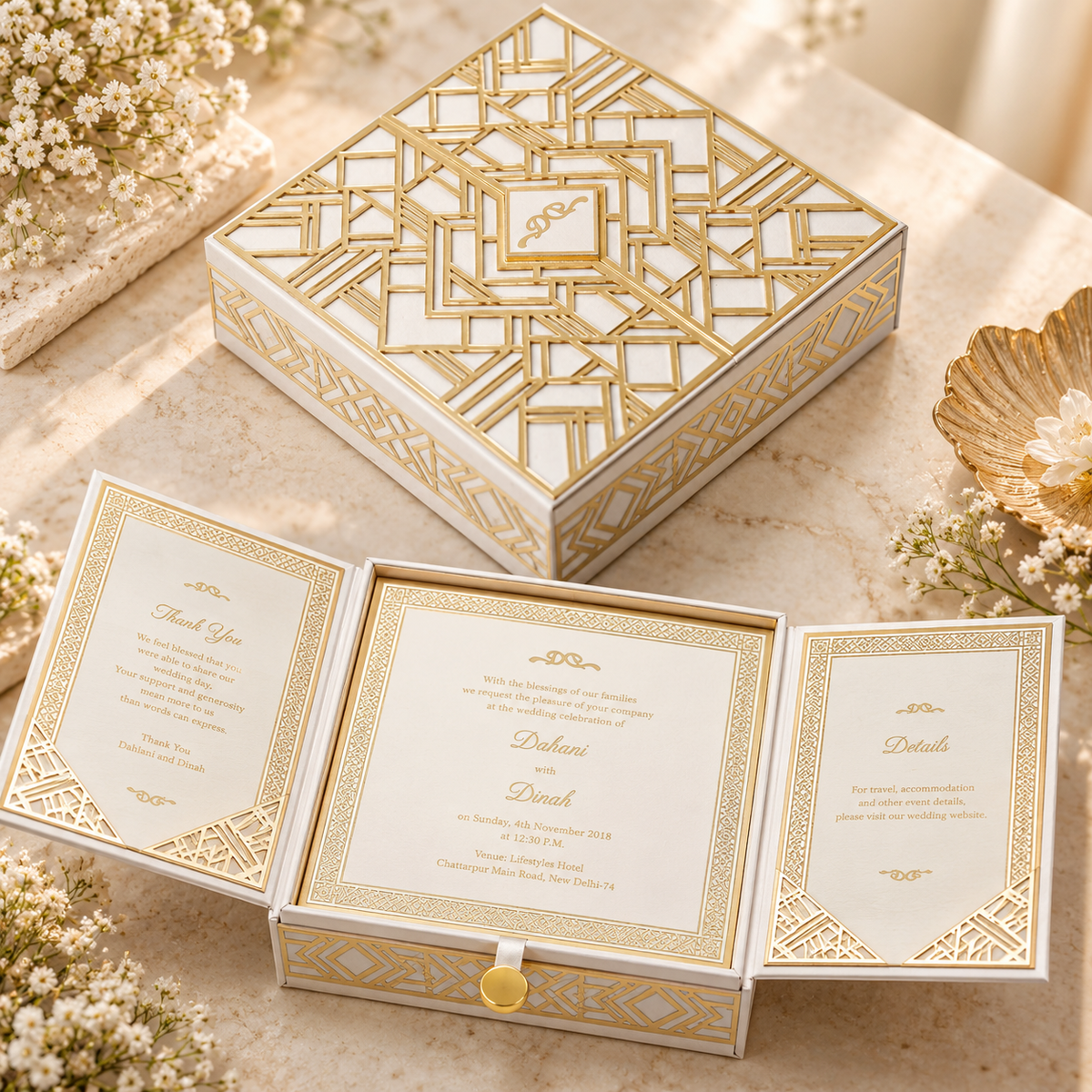 Luxury Ivory Gold Invitation Box