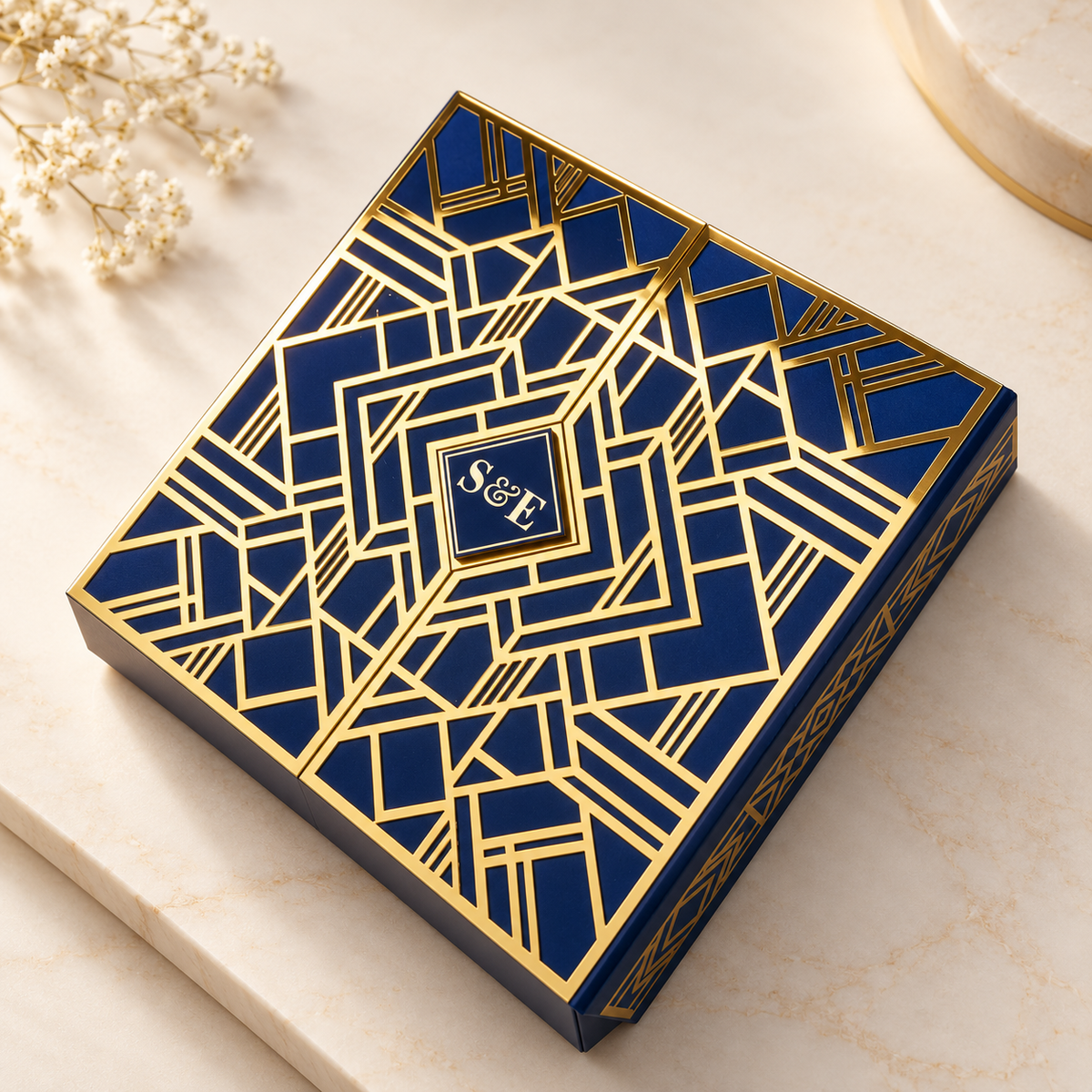 Elegant Blue and Gold Acrylic Box