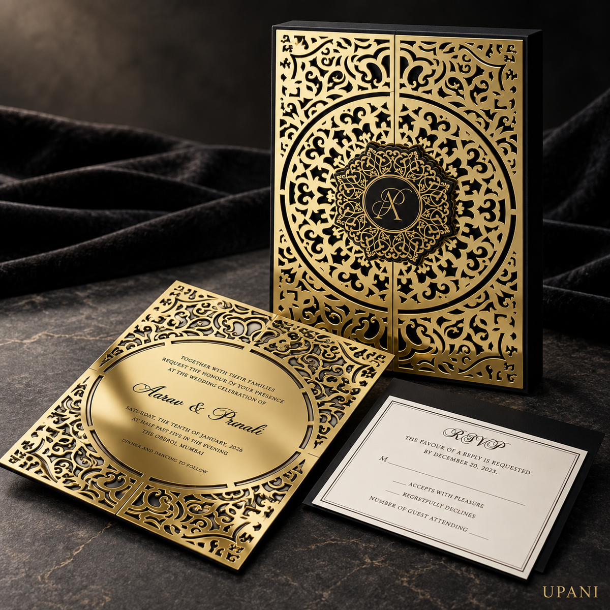 Black & Gold Acrylic Wedding Invitation