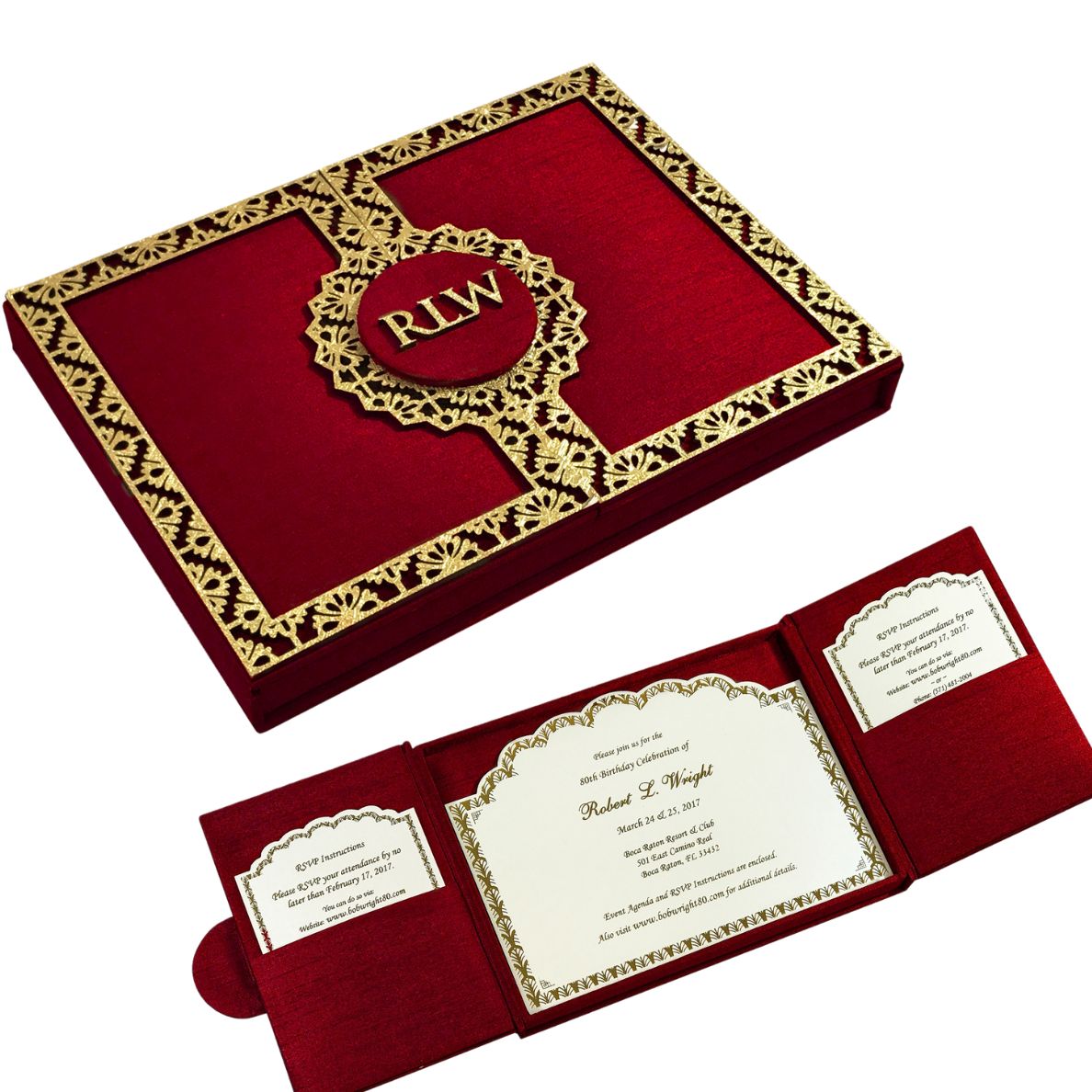 Elegant Red and Gold Boxed Wedding Invitation