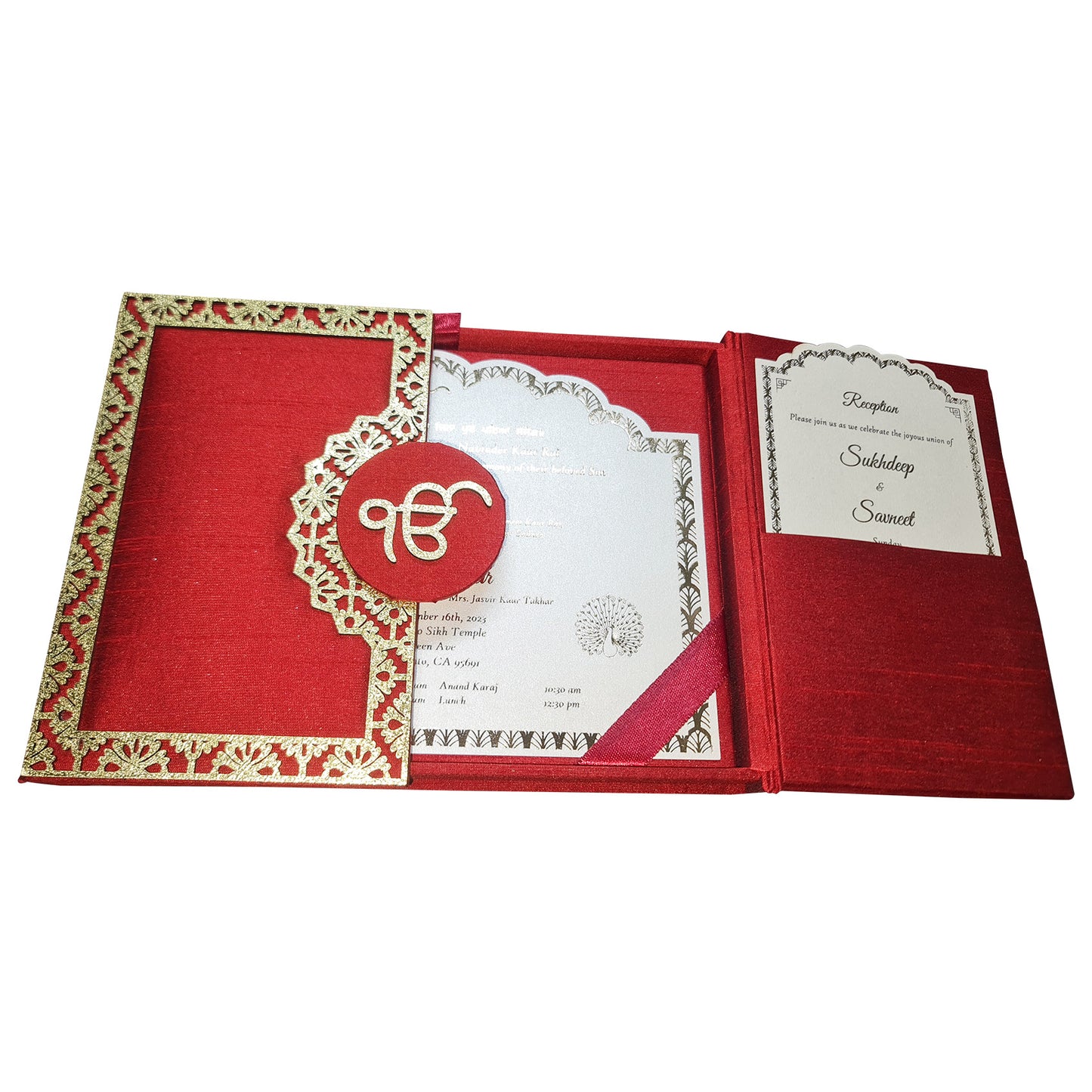 Elegant Red and Gold Boxed Wedding Invitation